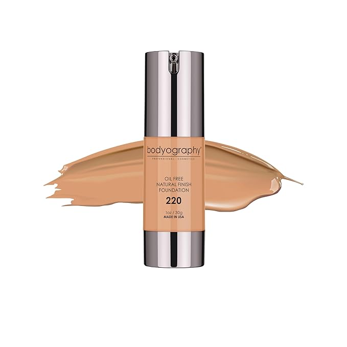 Bodyography Natural Finish Foundation - Oil-Free Anti-Aging Salon Natural Finish w/Vitamin E, C, Antioxidants (Med/Dark #220)