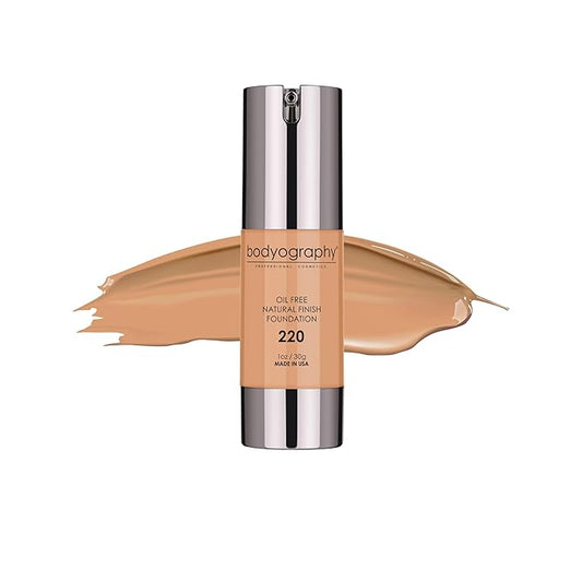 Bodyography Natural Finish Foundation - Oil-Free Anti-Aging Salon Natural Finish w/Vitamin E, C, Antioxidants (Med/Dark #220)