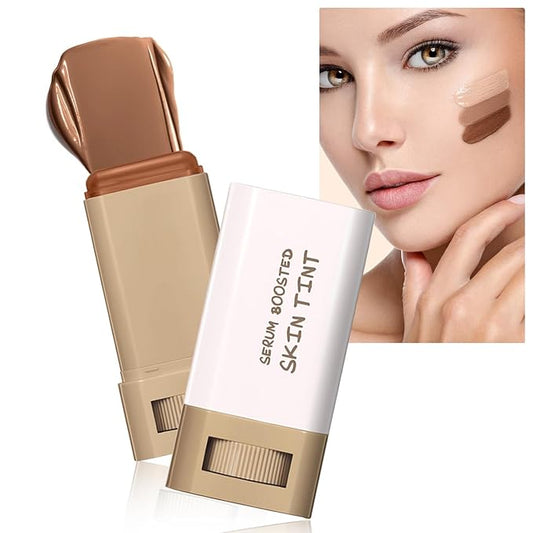 Skin Tint Foundation Stick Beauty Balm Serum Boosted, Solid Tinted Moisturizing Contour Stick Foundation Primer for Women Face Makeup, Natural Finish Makeup Even Skin Tone (#3)