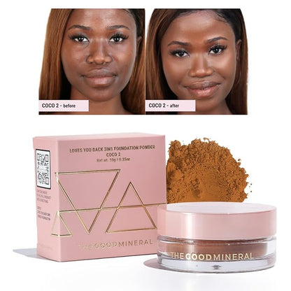 Loves-You-Back 3in1 Mineral Powder Foundation (COCO 2) | Designed for acne-prone, sensitive skin | 3IN1 - Concealer, Foundation + Powder with calming Zinc Oxide and Kaolin Clay