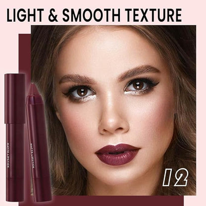 3 Colors Matt Nude Lipstick Lipliner Lip Crayons Pack Set,Velvet Moisture Smooth Matte Lipstick Pencils,Waterproof&Waterlasting,#05#11#12
