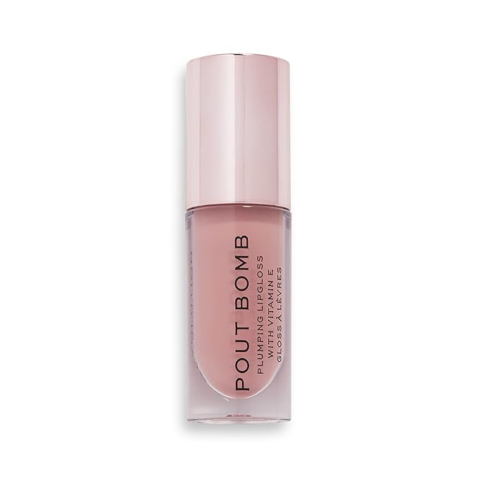Revolution, Pout Bomb Plumping Lip Gloss, High Shine, Rich Glossy Pigment, Infused with Vitamin E, Doll Nude, 0.15 fl oz