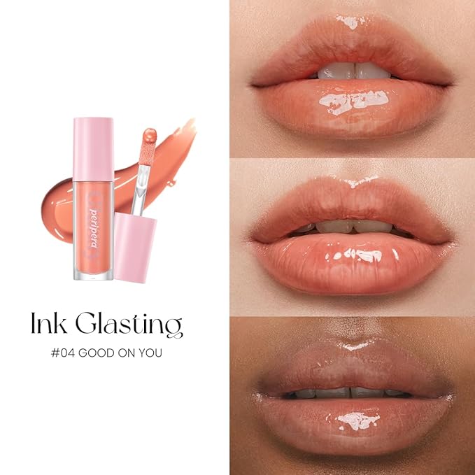 Peripera Ink Glasting Lip Gloss, Non-Sticky, Gloss Shine, 4XL Wand for Easy Application, Korean Lip Gloss, Fuller Looking Lips, Buttery Soft, Long Lasting Lip (004 GOOD ON YOU)