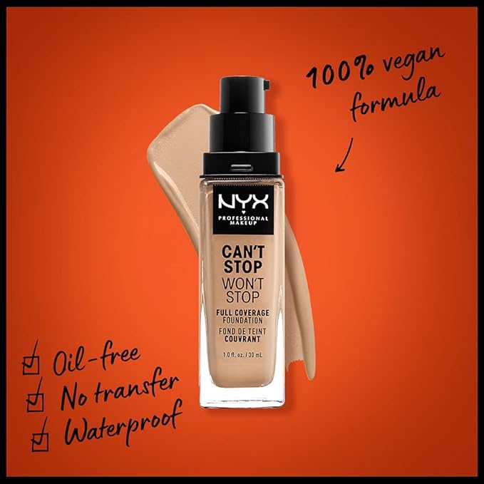 NYX PROFESSIONAL MAKEUP Can't Stop Won't Stop Foundation, 24h Full Coverage Matte Finish - True Beige