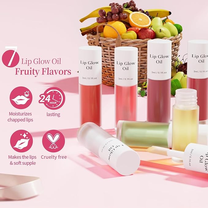 Hydrating Lip Glow Oil, No-Sticky Gloss Lip Balm Lip Care, Fruit Flavoured Lip Oil For Dry Lip's Moisturizing Hydrating And Nourishing (CHERRY)