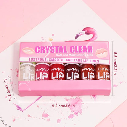 6 Pcs Colorful Fat Lip Oil Hydrating Lip Gloss Set with Long-lasting and Moisturizing Glass Water Lip Stain for Lip Care and Makeup