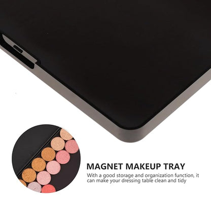 VANANA Magnetic Makeup Palette, DIY Empty Eyeshadow Blush Highlighter Cosmetics Case Holder Tray (Black (Clear Lid), 14x10cm - Palette & 15Pcs Round Pan)