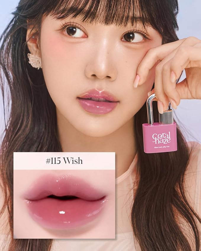 CORLAHAZE Glow Lock Jelly Tint 115 Wish 4g, Hydrating Jelly Glow Lip Stain, High-Shine, Long-Lasting Color Moisturizing Lip Enhancer with Rosehip Oil, Collectible Lock-Shaped Design, Korean Makeup