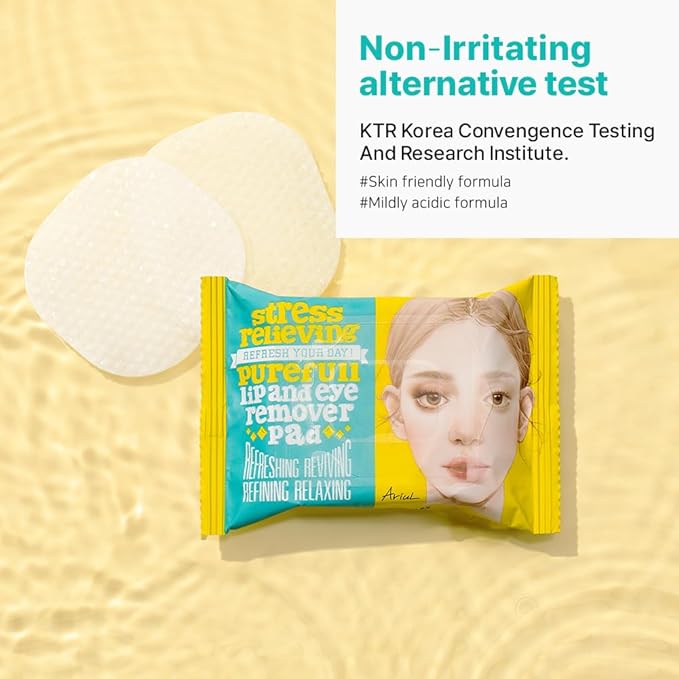 Ariul Stress Relieving Purefull Lip & Eye Remover Pads – Gently Removes Stubborn Makeup, Hydrating & Soothing Formula, Korean Skin Care with Natural Ingredients, 30 Counts x 3 Packs
