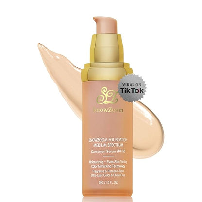 Snowzoom Bio 4-in-1 Foundation-Light/Medium Adaptive Color Changing Formula,Full Coverage with SPF50,TikTok Makeup Trend (Deep mid-spectrum - for darker skinned people, 1.2 oz)