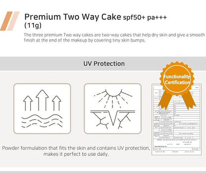 Enough Rich Gold Two Way Cake SPF50, Korean Makeup Setting Powder Foundation, Tattoo Cover Up, Sunscreen for Face, Loose Powder Makeup - Refill Including (#21 Transparent Beige, 0.39 oz)