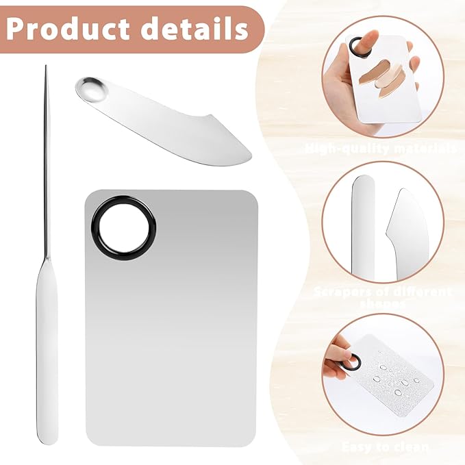3 Pcs Makeup Spatula Korean Set Foundation Spatula Spoon Tool Make Up Mixing Palette Tray Facial Cosmetic Spatula Stainless Steel Skin Care Spatula for Face Eye Cream (Silver)