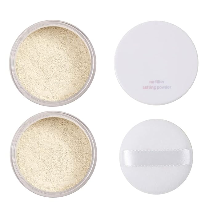 2 Pcs PHOERA Translucent Setting Powder, Control Oil Brighten Skin Color Cover Blemish Face Setting Loose Powder。 (01 Translucent)