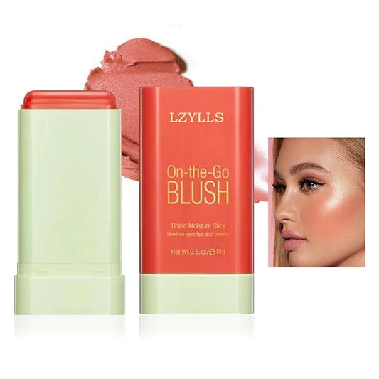 Cream Blush Stick with Brush, Waterproof Opaque Pink Stick Makeup, Full Coverage, Suitable for All Skin, 1.0 Count