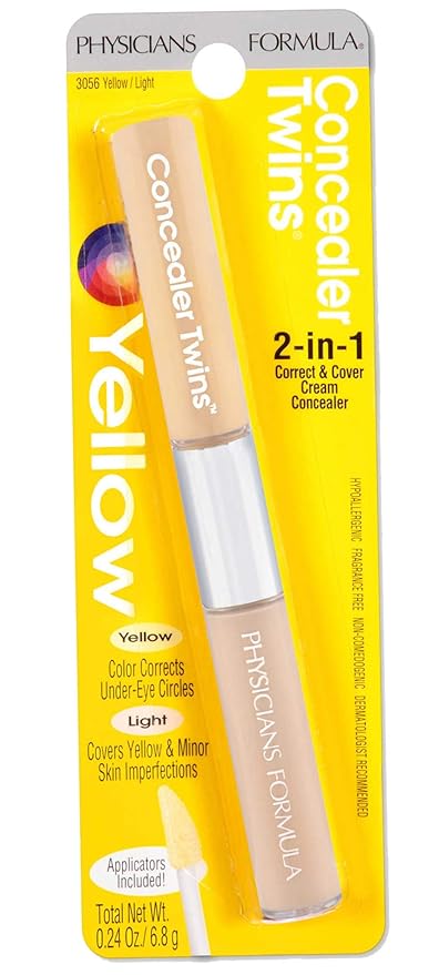 Physicians Formula Concealer Twins Cream Yellow/Light & Green/Light, 0.24oz (Pack of 2)