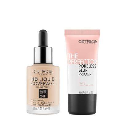 Catrice | HD Foundation 10 & The Perfector Poreless Blur Primer Bundle | Full Coverage Makeup | Vegan & Cruelty Free
