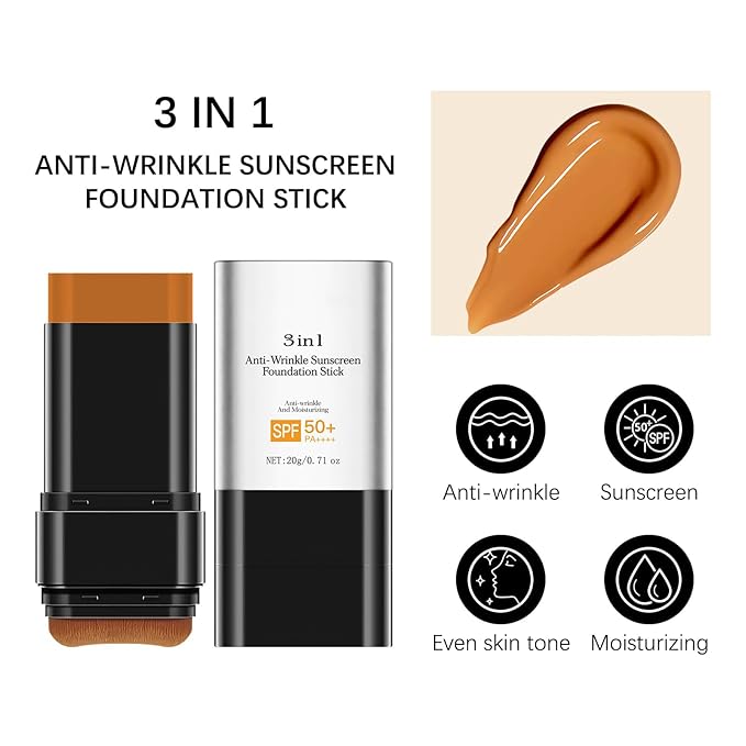 3 In 1-Foundation Stick, Flawless Eraser Foundation Stick With Brush, SPF 50++++ Multi-Use Makeup Lightweight, Moisturizing Double (Dark)