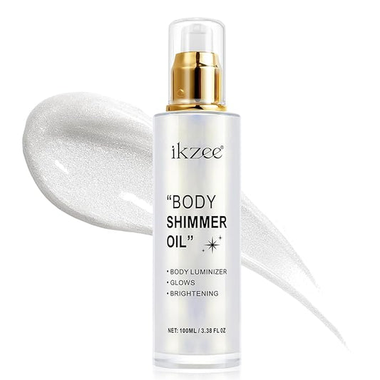 Shimmer Oil Long Lasting Moisturizing Body Luminizer Glow For Face & Body Liquid Illuminator Highlighter (Silver, FlOz)
