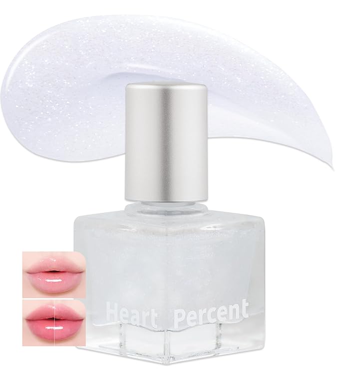 Heart Percent Dote On Mood Top Coating Lip Plumper, High-Shine Glossy Finish Blue & White Pearl Sparkles Lip Gloss 05. Cool Glitter