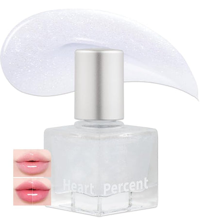 Heart Percent Dote On Mood Top Coating Lip Plumper, High-Shine Glossy Finish Blue & White Pearl Sparkles Lip Gloss 05. Cool Glitter
