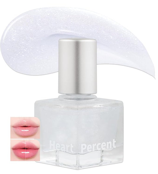 Heart Percent Dote On Mood Top Coating Lip Plumper, High-Shine Glossy Finish Blue & White Pearl Sparkles Lip Gloss 05. Cool Glitter
