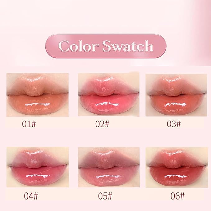 6Pcs Hydrating Lip Gloss Jelly Lipstick, Clear Oxygen Lip Glaze, Moisturizing & Plumping Water Lip Stain Waterproof Long Lasting Cute Makeup for Girls