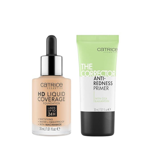 Catrice | HD Foundation 08 & The Corrector Anti-Red Primer| Full Coverage Makeup | Vegan & Cruelty Free