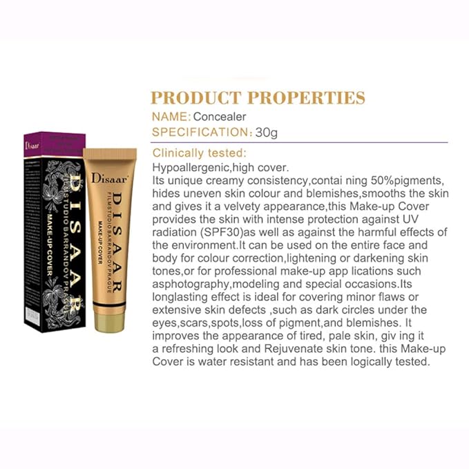 Foundation Make-Up Cover Creamy Concealer Waterproof SPF30 Hypoallergenic (#102 NATURAL)