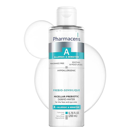 PREBIO-SENSILIQUE Micellar Prebiotic Dermo-Water for Face & Eyes, Removes Makeup & Impurities, Soothes & Moisturizes Allergic & Sensitive Skin, Safe for Contact Lens Wearers, 6.76 fl oz