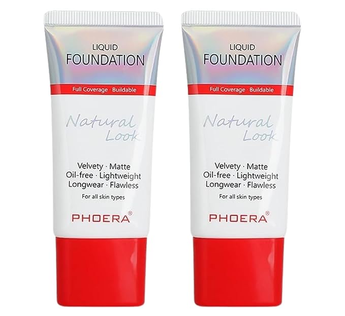 Phoera Foundation Full Coverage Makeup Set - 24hr Long Lasting Oil Control - Same Foundation Smarter Packaging - Inc x2 30ml Foundation (102 Nude)