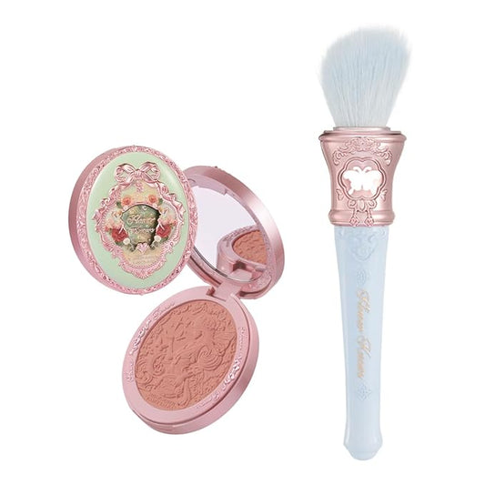 Flower Knows Midsummer Fairytales Embossed Blush 05 Valley Lily+Butterfly Cloud Collar Angled Powder Brush Pearly Moonlight