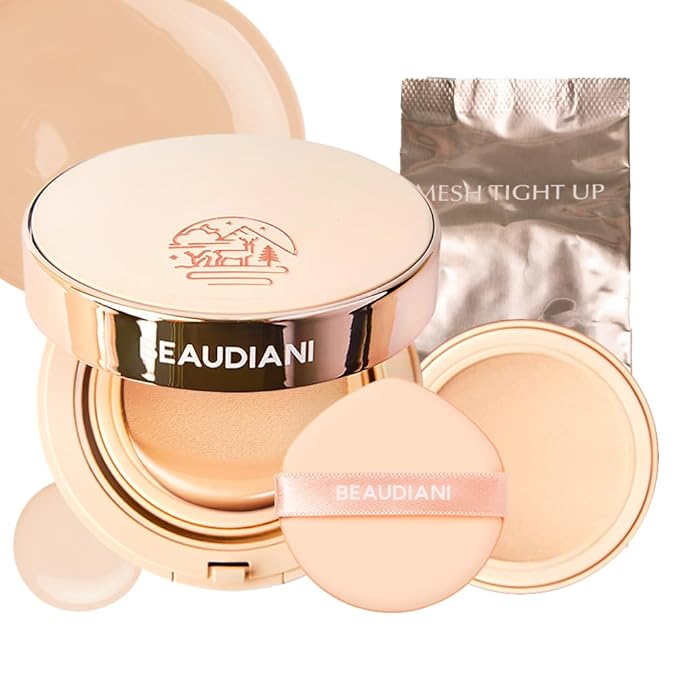 Mesh Tight up Cushion foundation 02 + Refile 02, Light Beige, Cushion foundation Korea, Natural coverage, glowing, dewy makeup, flawless coverage, 24hr long lasting, All skin type, cream foundation