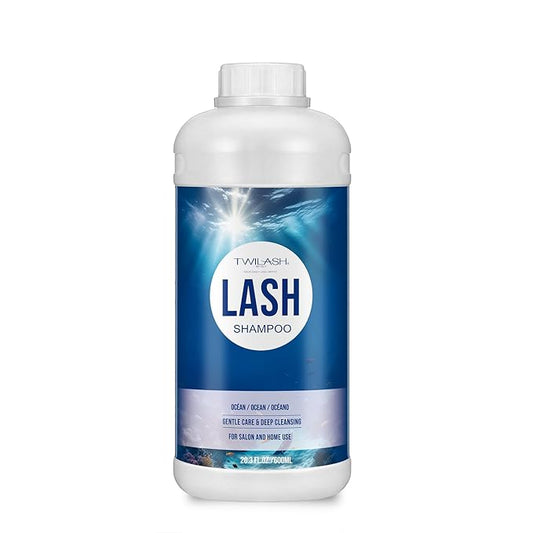 600ml Lash Shampoo Bulk, Eyelash Extensions Cleanser for Extensions, Safe Makeup Remover, Non-irritating or Burning Formula Eyelid Foaming Cleanser Best for Professional Salon and Home Use (Ocean)