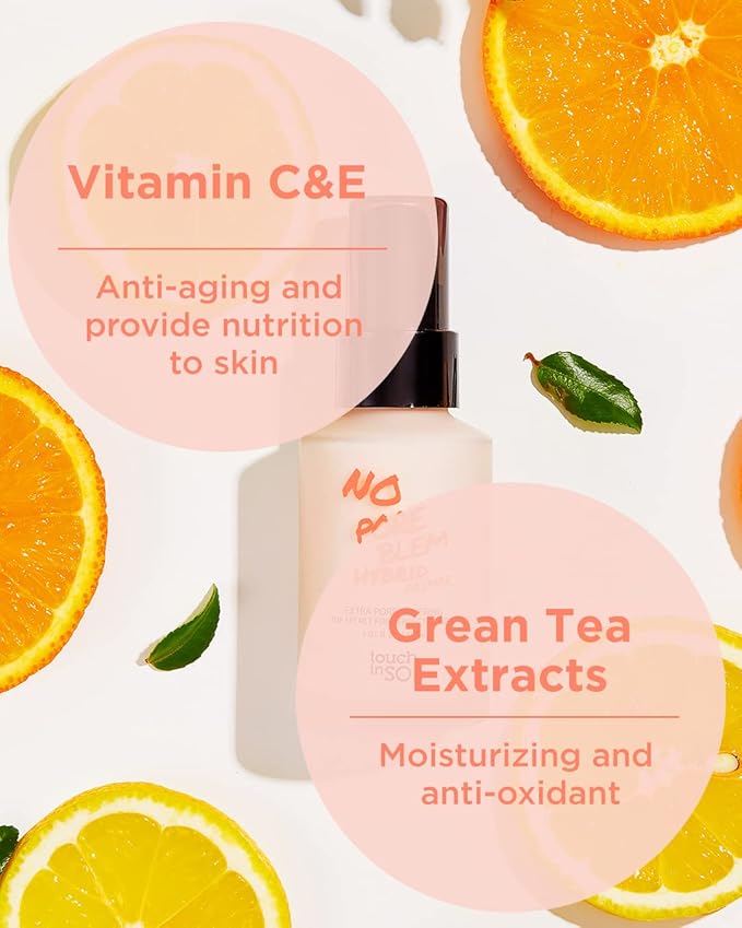 TOUCH IN SOL No Poreblem Hybrid Primer - Extra Pore Covering - 24/7 Matt Finish Sebum and Shine Control - with Vitamin C & E and Green Tea Extracts For Smooths Skin, 1.01 fl.oz. 2 Pack