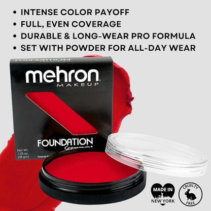 Mehron Makeup Foundation Greasepaint | Stage, Face Paint, Body Paint, Halloween Makeup 1.25 oz (38 g) (Really Bright Red)