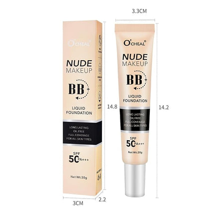 O'CHEAL BB Cream with SPF 50+ | Full Coverage Tinted Moisturizer with Buildable Concealer Powder Foundation, Oil-Free, Hydrating & Matte Finish | Vegan, Cruelty-Free, for All Skin Types(Ivory)