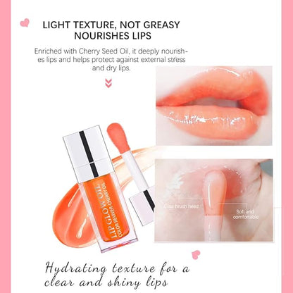 3Pcs Plumping Lip Oil, Hydrating Lip Gloss Tinted Lip Balm Lip Care Transparent Toot Lip Oil, Long Lasting Nourishing Lip Glow Oil Non-sticky Glitter Shine Primer Lip Tint (Pink+Rosewood +Cherry Red)
