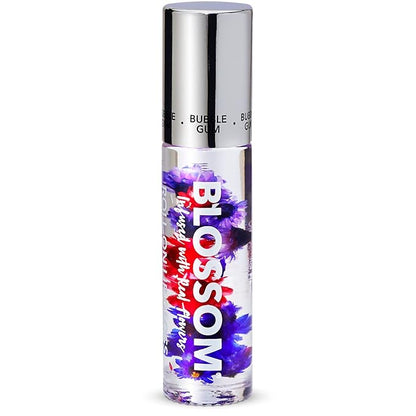 Blossom Roll on Lip Gloss, Scented Clear High Shine Moisturizing Lip Oil, Non Sticky, Infused with Real Flowers, Made in USA, 0.2oz, Bubble Gum