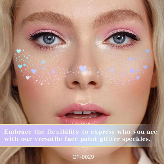 8Ps Face Glitter Speckles Patches, LaserSilver 8 styles Glitter Freckles Face Tattoo, Glow Up Makeup Patches, Cute Glitter Makeup Accessories for Women, Cosmetic Glitter for Face Gift