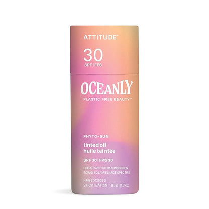 ATTITUDE Oceanly Tinted Oil Stick with SPF 30, EWG Verified, Plastic-Free, Broad Spectrum UVA/UVB Protection with Zinc Oxide, Universal Tint, Unscented, 0.3 Ounce