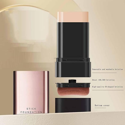 2 in 1- Luxury Anti-Wrinkle Foudation Stick, Double Head Foundation Make-Up Stick, Hydrating Lightweight Foundation Stick with Brus, Korea Flawless Eraser Foundation Stick (Natural)