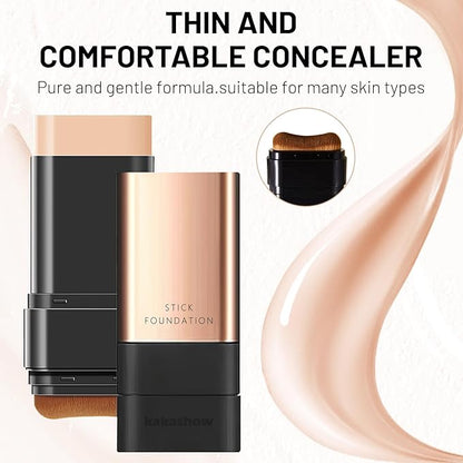 2 in 1- Luxury Anti-Wrinkle Foundation Stick, Long-Lasting Stick Foundation, Double Head Foundation Make Up Stick with Brush, Flawless Eraser Foundation Stick (White, 2PCS)