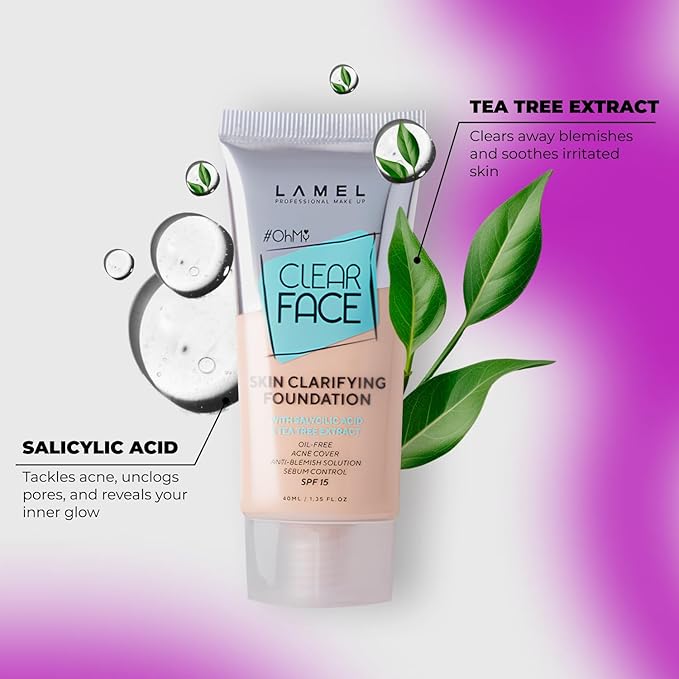 Oh My Clear Face Full Coverage Foundation for Oily & Acne Prone Skin, Salicylic Acid & Tea Tree Extract, Anti-Blemish Sensitive Skin Care, Organic & Oil-Free, 403 Neutral, 40 ml / 1.35 fl.oz