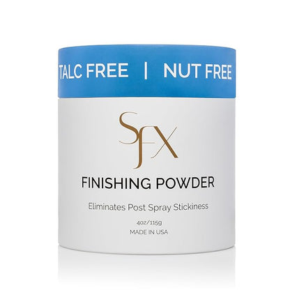 SunFX Post Spray Tan Translucent Finishing Powder | Talc Free | Sunless Tanning Powder with Large Professional Fan Brush & 100 pk of Disposable Sticky Feet