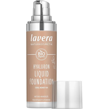 lavera Hyaluron Liquid Foundation - Cool Honey 04 - Foundation Make Up with Hyaluron & Almond Oil for a Flawless Complexion - Face Make Up - PETA Certified - Vegan - Made in Germany - 1 Fl Oz