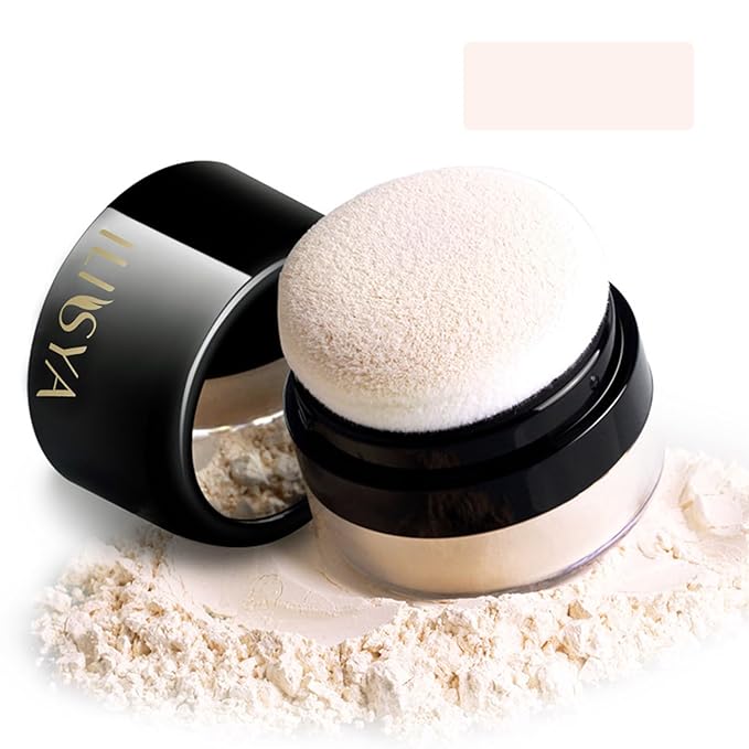 Setting Powder Lightweight Loose Powder Finishing Powder Long-Lasting Face Powder Waterproof with Soft Mushroom Powder Puff & Mirror, Matte Finish,0.28 Oz (Fair Ivory/Matte)