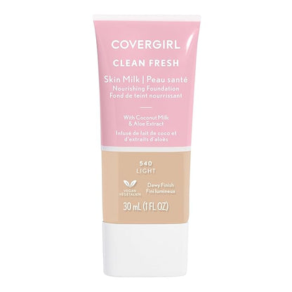 COVERGIRL Clean Fresh Nourishing Skin Tint, 520 Light, Liquid Foundation, Dewy Finish, Infused with Coconut & Aloe, Vegan Formula