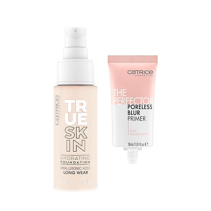 Catrice | True Skin Foundation 01 & The Perfector Poreless Blur Primer Bundle | Full Coverage Makeup | Vegan & Cruelty Free