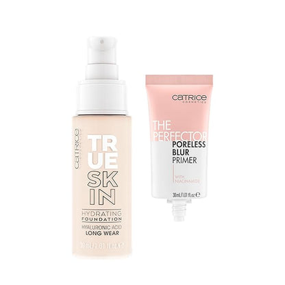 Catrice | True Skin Foundation 01 & The Perfector Poreless Blur Primer Bundle | Full Coverage Makeup | Vegan & Cruelty Free
