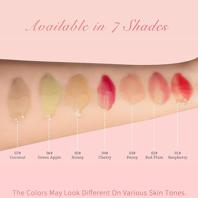 Hydrating Lip Glow Oil - Tinted Moisturizing Lip Gloss Plumping Non-Sticky Long-Lasting Shiny Fruit Flavor Lip Stain, 0.10 Fl Oz (Honey)